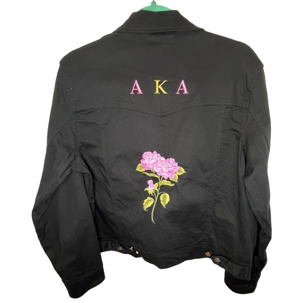 Alpha Kappa Alpha AKA Jacket Women Large Black Custom Embroidered Rose